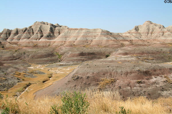 Striped hills across the horizon in Badlands National Park. SD.