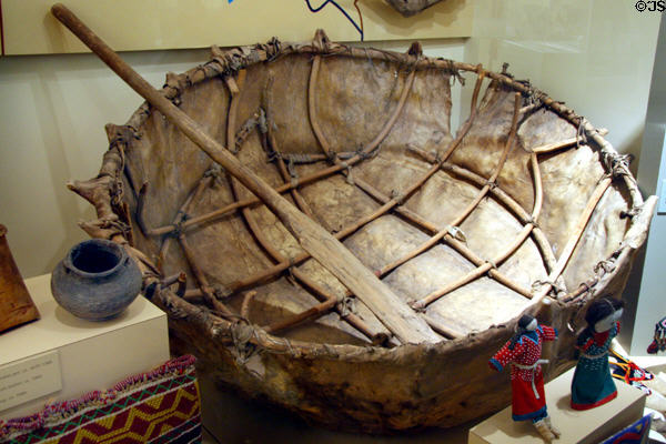 Bullboat of skin & wood (c1890) at South Dakota State Historical Society Museum. Pierre, SD.