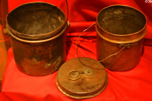Copper cooking kettles as traded by Hudson's Bay Company in Old Courthouse Museum. Sioux Falls, SD.