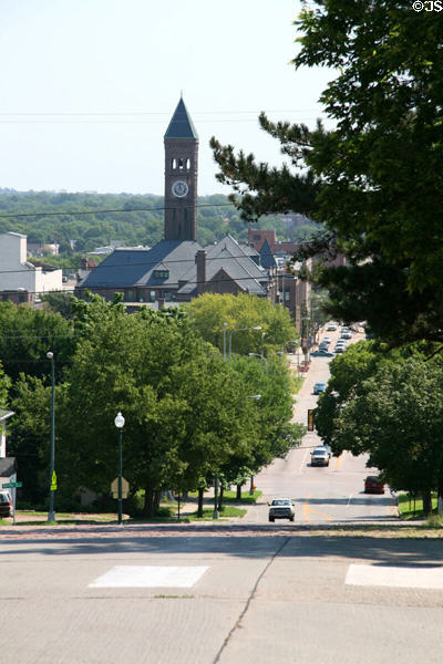 View of downtown Sioux Falls from Cathedral Historic District. Sioux Falls, SD.