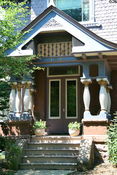 Eastlake style porch of heritage house (103 N. Duluth Ave.) in Cathedral Historic District. Sioux Falls, SD.