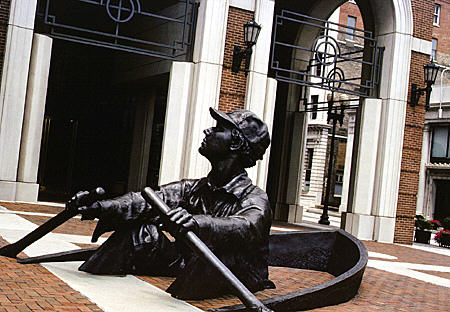 Sculpture appears to be rowing on sidewalk of 2 Centre Square. Knoxville, TN.