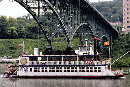Steamboat on Tennessee River beneath Gay Street bridge. Knoxville, TN.