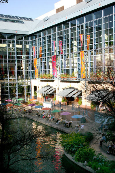 Rivercenter Mall (849 E. Commerce) surrounds bay on Riverwalk. San Antonio, TX.