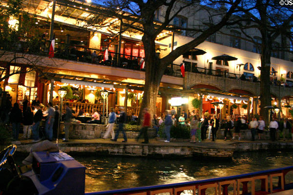 Riverwalk restaurants at night. San Antonio, TX.
