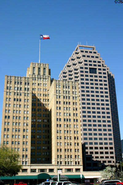Milam Building (1928) (21 floors) (115 E. Travis) plus Weston Centre behind. San Antonio, TX. Architect: George Willis.