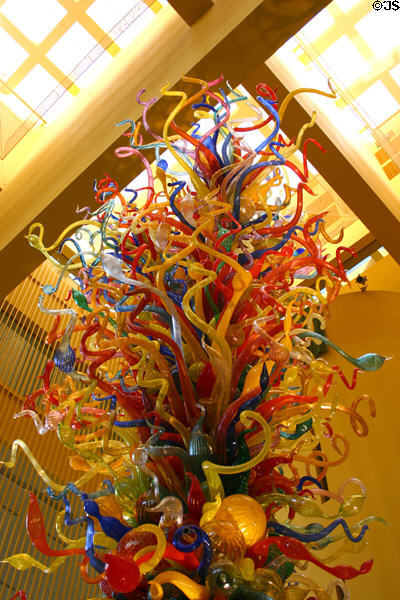Fiesta Tower blown glass sculpture (2003) by Dale Chihuly Central Library atrium. San Antonio, TX.