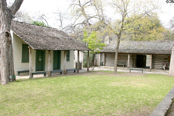 Celso Navarro house (1835) plus log cabin at Witte Museum. San Antonio, TX.
