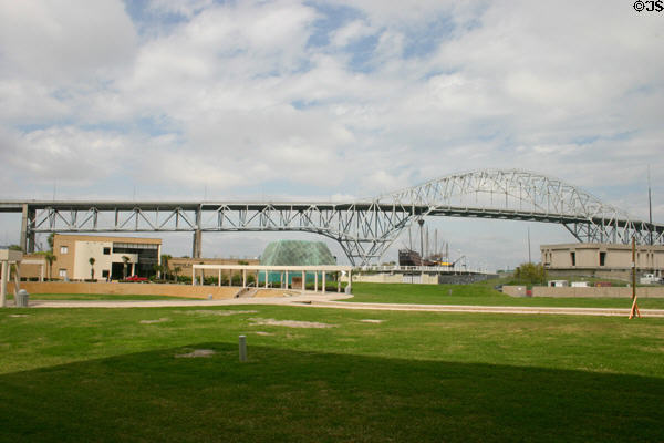 Harbor bridge frames Museum of Science & History. Corpus Christi, TX.
