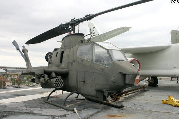 Bell AH-1S Cobra army gunship helicopter (1965) on USS Lexington. Corpus Christi, TX.