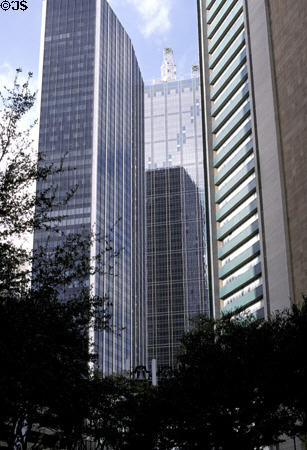 Elm Place (1964), Renaissance Tower (1974) & Fidelity Union Tower (1959) from Thanks-Giving Square. Dallas, TX.