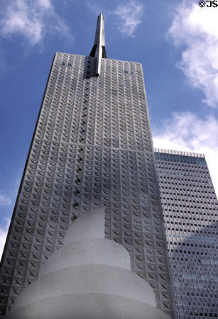 Republic Center Tower I (1954) (36 floors) (300 North Ervay St.) over Chapel of Thanksgiving. Dallas, TX. Architect: Harrison & Abramovitz.