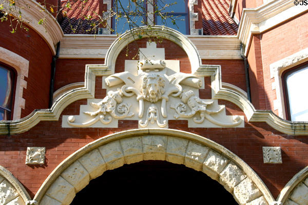 Moody Mansion carved lion over front entrance. Galveston, TX.