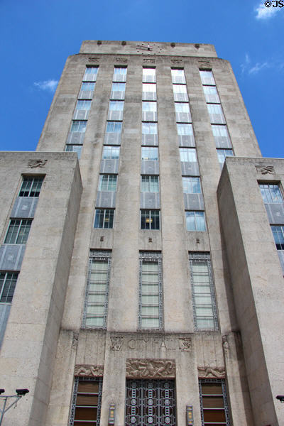 Houston City Hall (1939) (17 floors) (901 Bagby St.). Houston, TX. Style: Art Deco. Architect: Joseph Finger. On National Register.