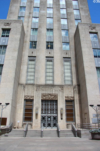 Art Deco entrance of Houston City Hall. Houston, TX.