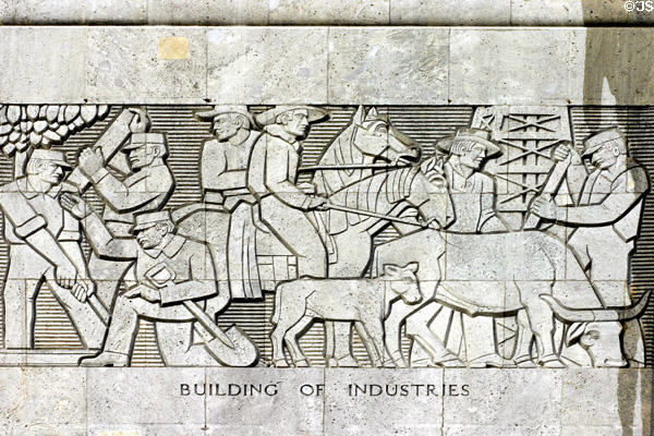 San Jacinto monument relief of Building of Industries. Houston, TX.