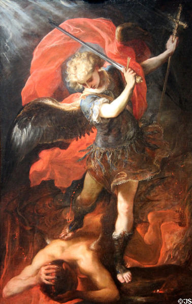 Archangel St Michael painting (1660s) by Claudio Coello of Spain at Museum of Fine Arts, Houston. Houston, TX.