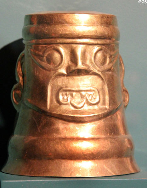 Sicán gold Janus-faced beaker (800-1350) from Lambayeque, Peru at Museum of Fine Arts, Houston. Houston, TX.
