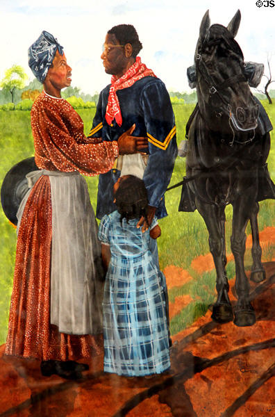 The Homecoming (of a Buffalo Soldier) painting by Burl Washington at Buffalo Soldiers National Museum. Houston, TX.