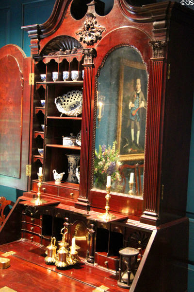 Rococo desk & bookcase (c1755-90) from Boston or Salem with other Massachusetts objects at Bayou Bend. Houston, TX.