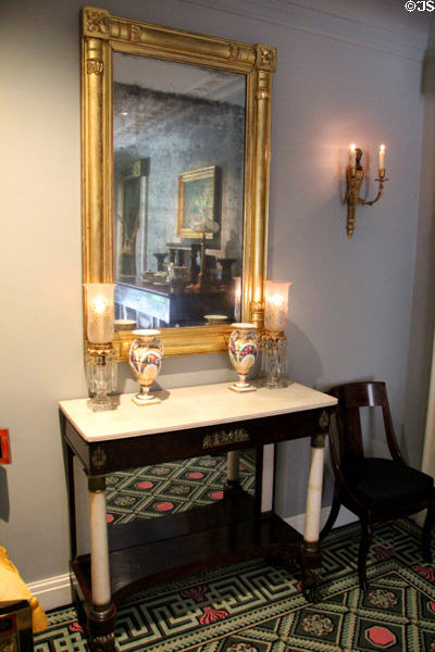 Mirror & New York side table in Chillman Foyer at Bayou Bend. Houston, TX.
