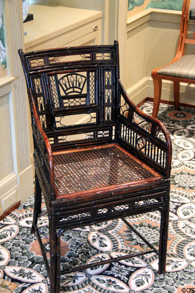 Wicker armchair in Chinese style in Music Room at Bayou Bend. Houston, TX.