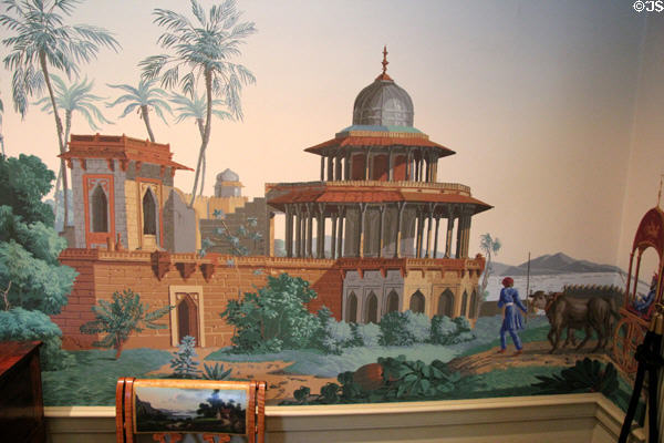 Mural wallpaper with Indian palace at Bayou Bend. Houston, TX.