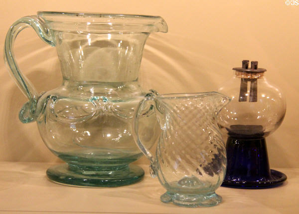Antique American blown glass pitchers at Bayou Bend. Houston, TX.