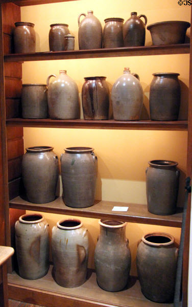 Texas stoneware jug & crock collection (19thC) including Guadalupe Pottery at Bayou Bend. Houston, TX.