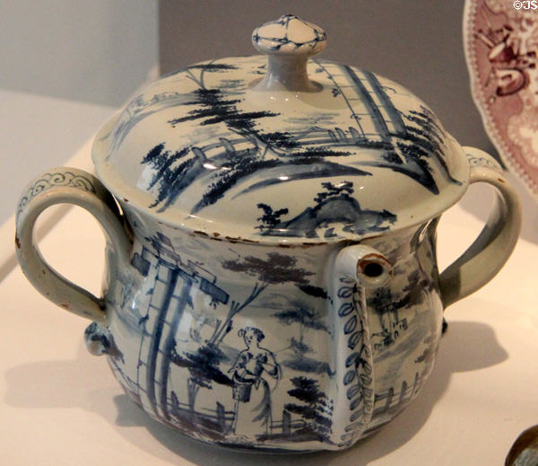 Tin-glazed earthenware posset pot (1710-40) probably from Bristol, England at Bayou Bend. Houston, TX.