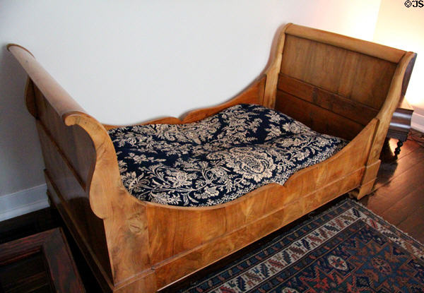 Sleigh bed with coverlet at Nichols-Rice-Cherry House at Sam Houston Park. Houston, TX.