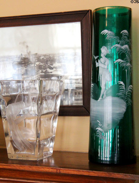 Art Deco crystal & Mary Gregory vases in Staiti House at Sam Houston Park. Houston, TX.