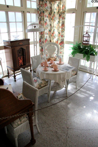 Wicker table & chairs in sun room in Staiti House at Sam Houston Park. Houston, TX.