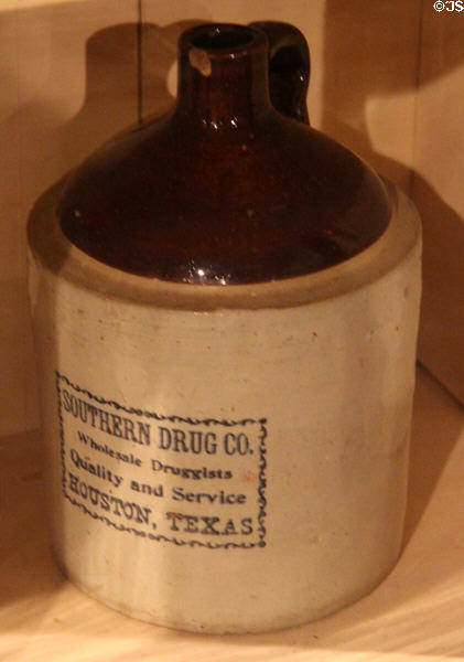 Stoneware crock of Southern Drug Co., Houston, TX in General Store at Sam Houston Park. Houston, TX.