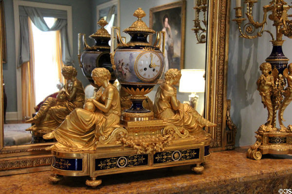French Louis XVI mantle clock with seated female figures at Rienzi house museum. Houston, TX.