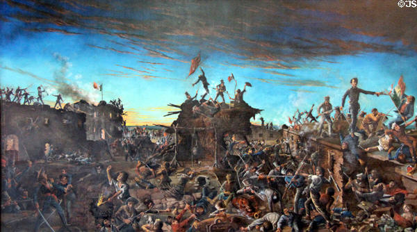 Painting of Fall of the Alamo on March 6, 1836 by H.A. McArdle in Senate of State Capitol celebrating the Dawn of Liberty & a Moral Victory. Austin, TX.