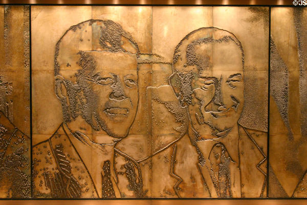 Lyndon B. Johnson Library sculpted panel of John F. Kennedy & LBJ. Austin, TX.