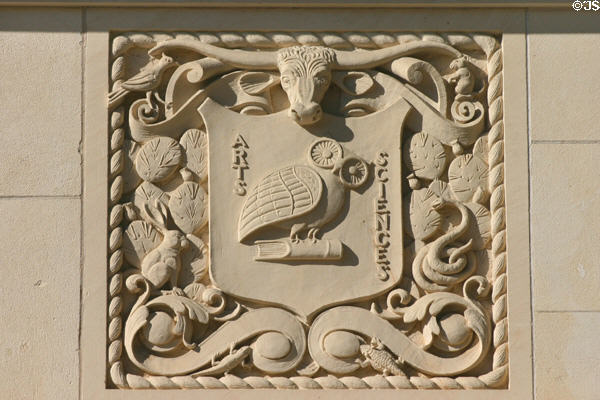 University of Texas Union Building Arts & Sciences relief with owl, longhorn, jackrabbit, rattlesnake, cactus & other creatures. Austin, TX.