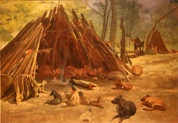 Indian Camp, Yosemite Valley painting (1872) by Albert Bierstadt at San Antonio Museum of Art. San Antonio, TX.