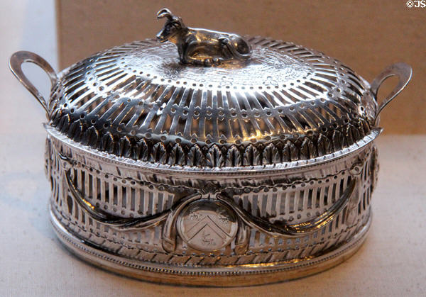 Silver covered butter dish with cow (c1780) by Joseph Jackson of Dublin at San Antonio Museum of Art. San Antonio, TX.