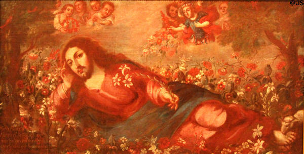 Christ in Garden of Paradise painting (early 18th C) from Mexico at San Antonio Museum of Art. San Antonio, TX.
