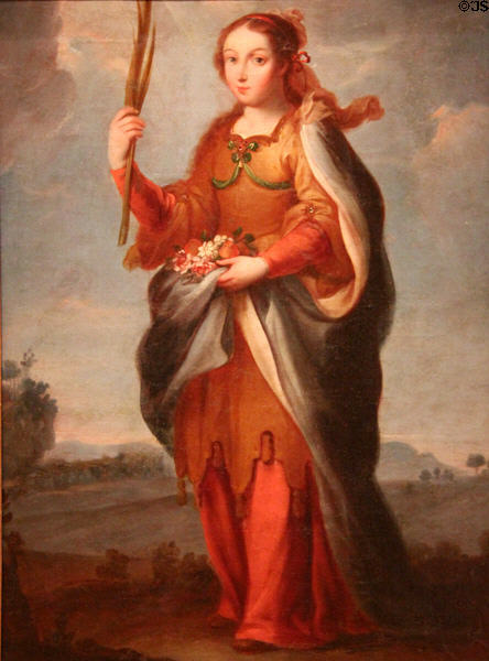 St Dorothy of Cappadocia painting (1797) by José Joaquín Esquivel of Mexico at San Antonio Museum of Art. San Antonio, TX.