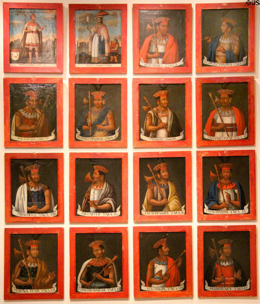 Portraits of Inca Kings painting (c1800) from Peru at San Antonio Museum of Art. San Antonio, TX.