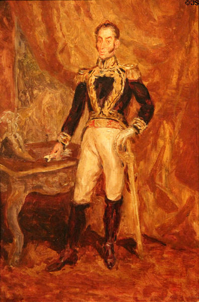 Portrait of Simón Bolívar, liberator of South America from Spain (early 19th C) attrib Oviedo Alma de Crespo of Ecuador or Venezuela at San Antonio Museum of Art. San Antonio, TX.