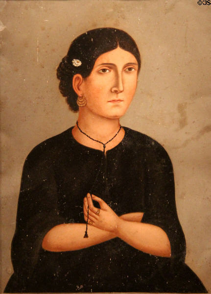 Woman in Mourning painting (mid 19th C) attrib. José María Estrada of Mexico at San Antonio Museum of Art. San Antonio, TX.