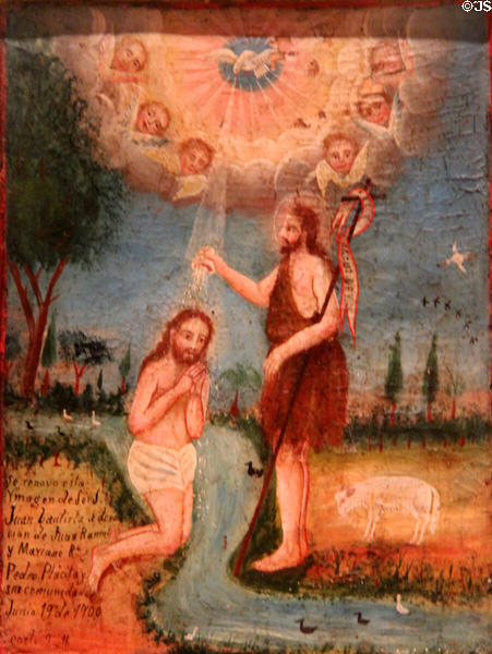 St John the Baptist with Christ painting (c1900) from Mexico at San Antonio Museum of Art. San Antonio, TX.