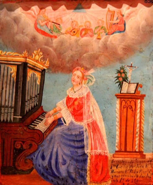 St Cecilia painting (c1900) from Mexico at San Antonio Museum of Art. San Antonio, TX.