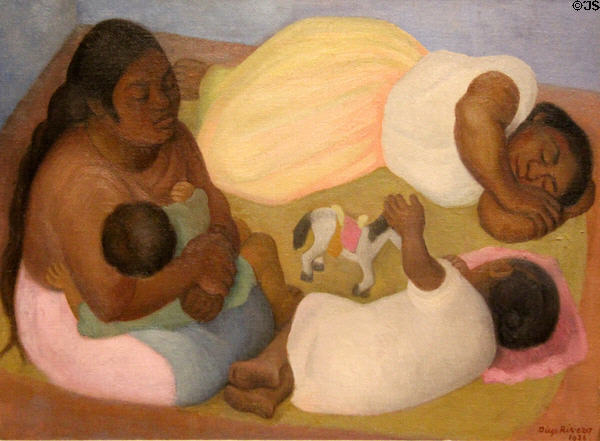 Sleeping women & children painting (1926) by Diego Rivera of Mexico at San Antonio Museum of Art. San Antonio, TX.