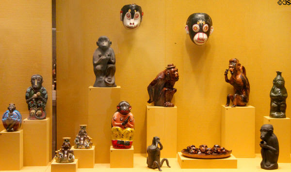 Collection of monkey figures (1930-85) from Mexico & Guatemala at San Antonio Museum of Art. San Antonio, TX.