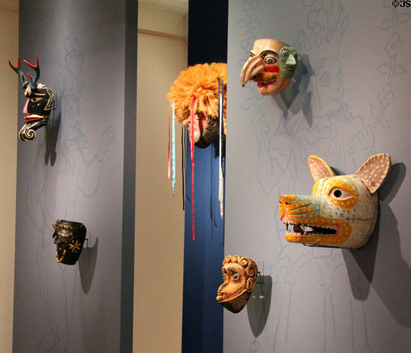 Collection of masks figures (2nd half 20th C) from Mexico & Latin America at San Antonio Museum of Art. San Antonio, TX.